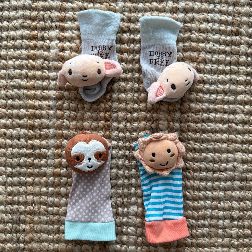 Peanutshell Boho Baby Sock Rattles & Dobby/Harry Potter Feet Rattles, LIKE NEW!